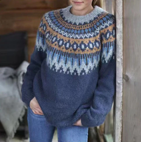 Pull femme en laine tricot nordique chaud pour automne hiver maille élégante