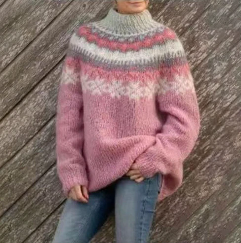 Pull femme en laine tricot nordique chaud pour automne hiver maille élégante