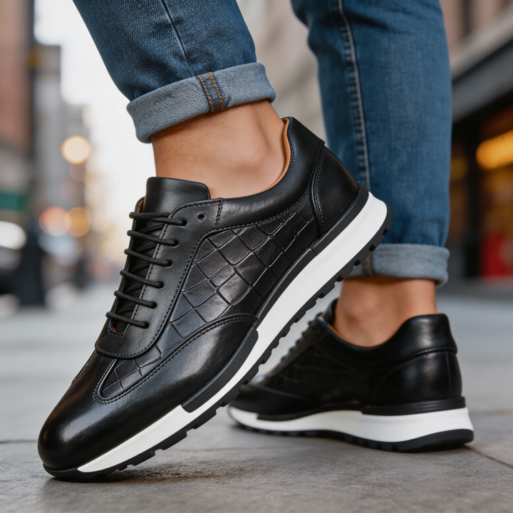 Baskets homme en cuir effet croco, sneakers à lacets élégantes et confortables pour l'automne