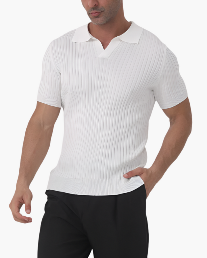 Joshua | Polo pour homme en rib côtelé élégant avec col en V