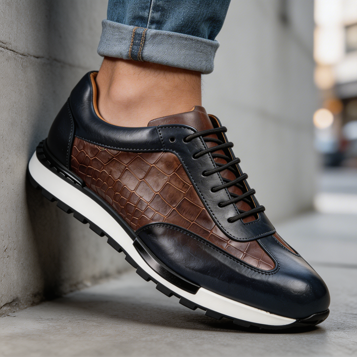 Baskets homme en cuir effet croco, sneakers à lacets élégantes et confortables pour l'automne