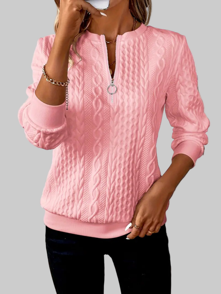 Women's autumn sweater in twisted wool knit with a zipper
