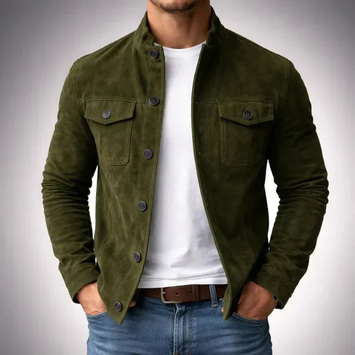 Veste militaire décontractée en cuir suédé pour homme, idéale pour l’automne