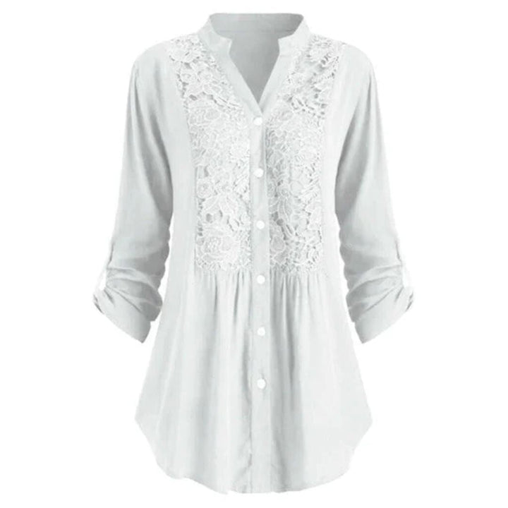 Elegant Heather Embroidered Fabric Blouse with Long Sleeves and Button Closure for Women.