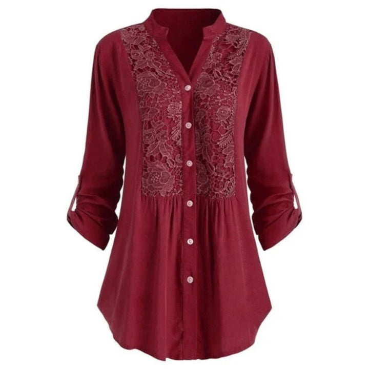 Elegant Heather Embroidered Fabric Blouse with Long Sleeves and Button Closure for Women.