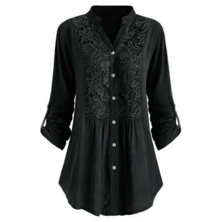 Elegant Heather Embroidered Fabric Blouse with Long Sleeves and Button Closure for Women.