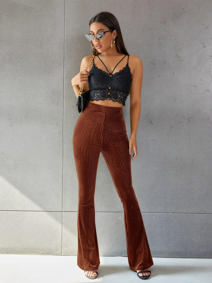Vintage Flair - Pantalon évasé taille haute en velours côtelé élégant pour un look stylé