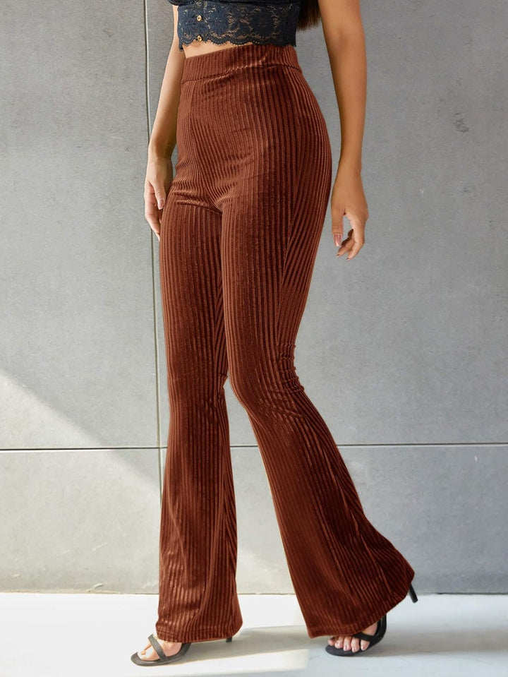 Vintage Flair - Pantalon évasé taille haute en velours côtelé élégant pour un look stylé