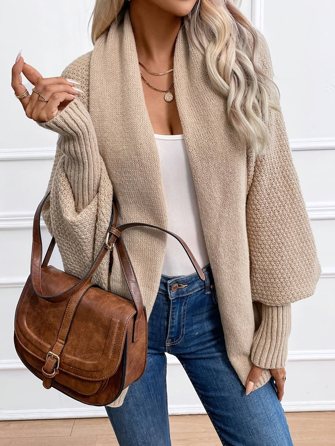 Long-sleeved long cashmere cardigan for women – perfect for winter