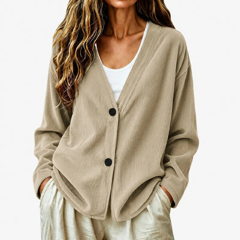 Women's V-neck knitted button-up cardigan for autumn