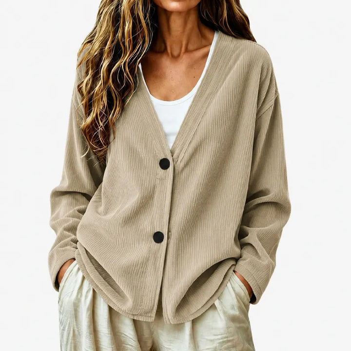 Women's V-neck knitted button-up cardigan for autumn