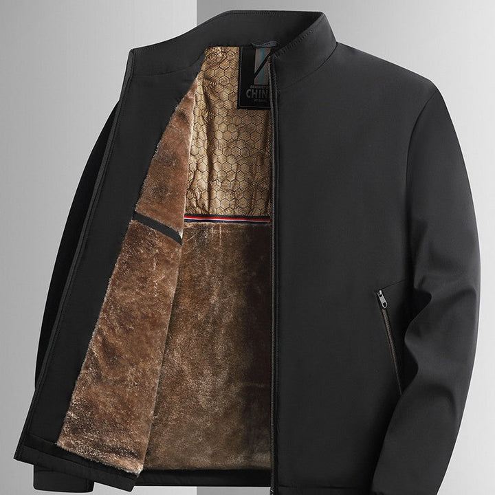 Blouson homme à col montant doublé chaud, veste zippée d'hiver décontractée pour le quotidien