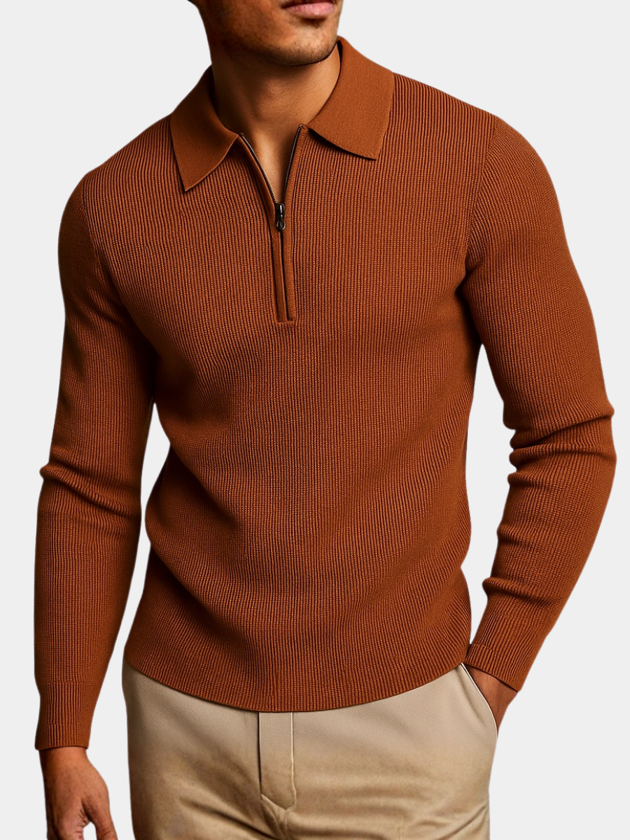 Sweat-shirt homme en coton à col zippé, maille gaufrée, automne