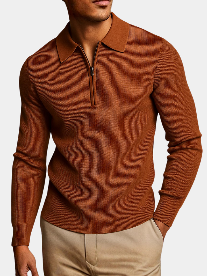 Sweat-shirt homme en coton à col zippé, maille gaufrée, automne