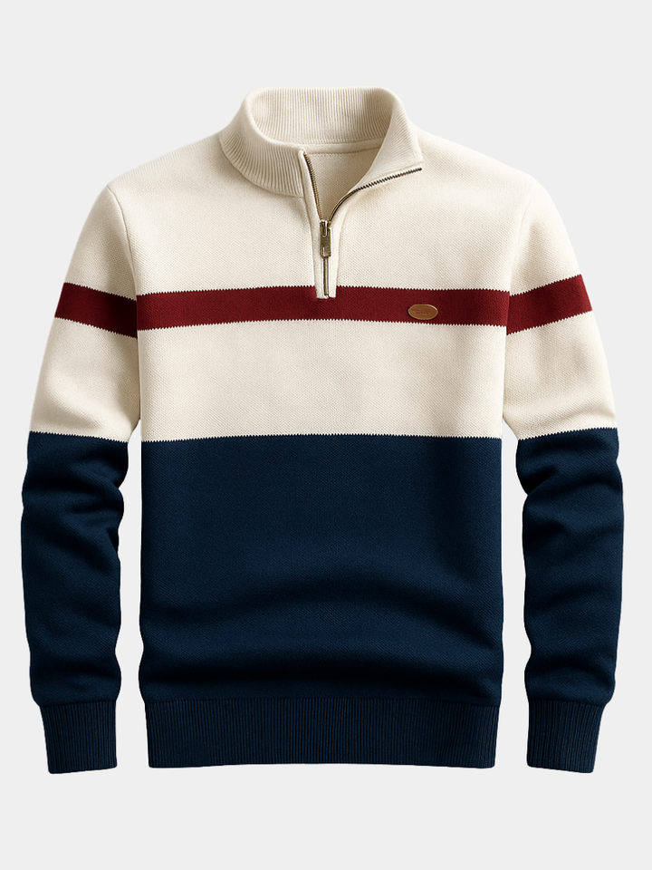 Sweat-shirt en coton pour homme à col zippé, color block, en maille pour l’automne