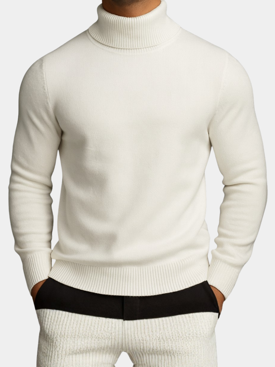 Col roulé en maille pour homme, pull classique d’automne à coupe ajustée