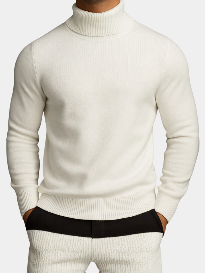 Col roulé en maille pour homme, pull classique d’automne à coupe ajustée