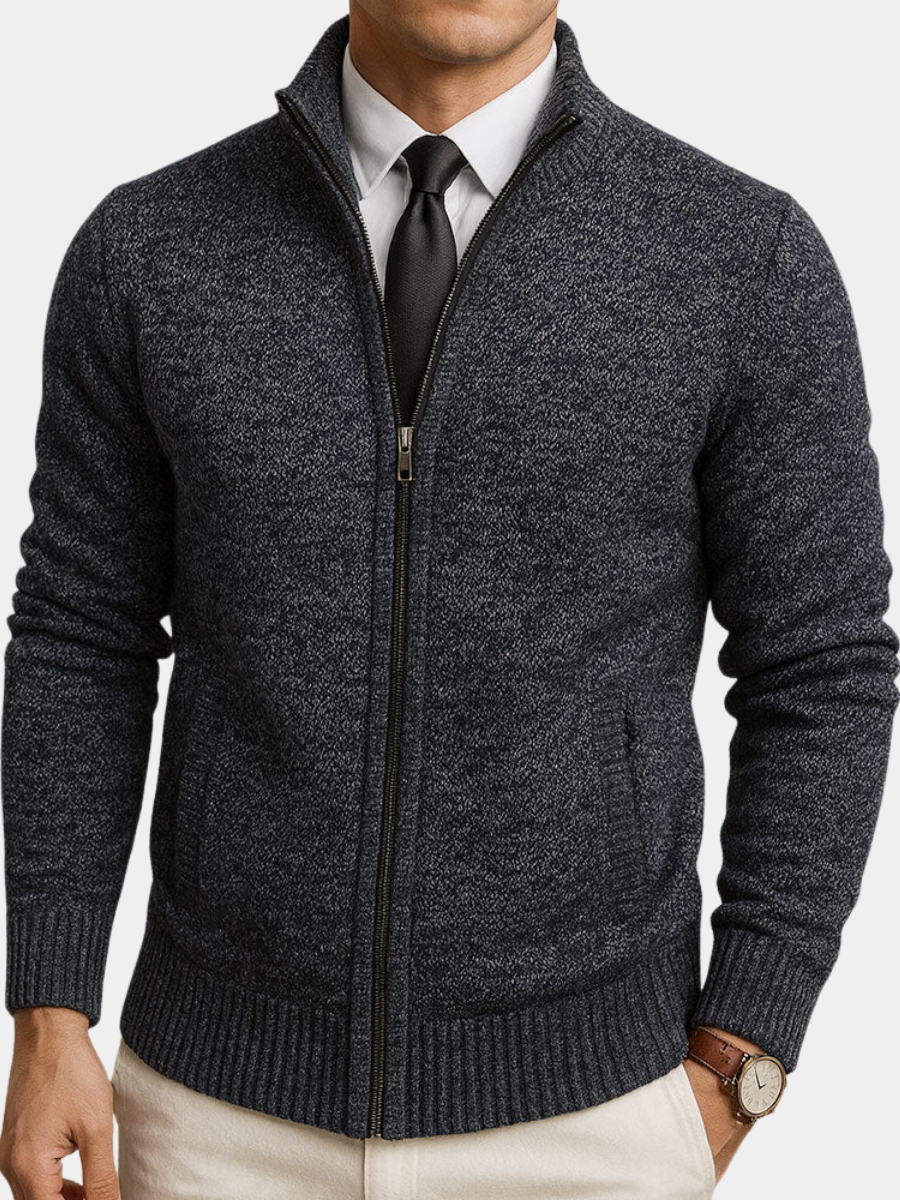 Gilet en laine pour homme avec fermeture éclair et col montant, élégant pour l’automne