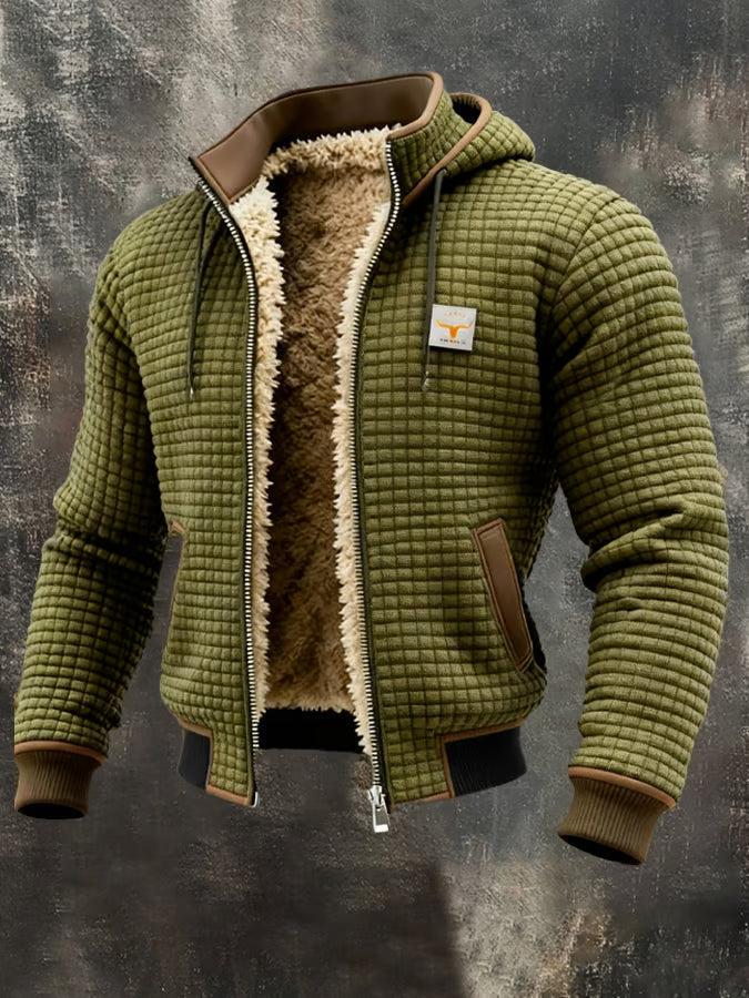 Men's hooded quilted jacket, warm for winter, with synthetic padding