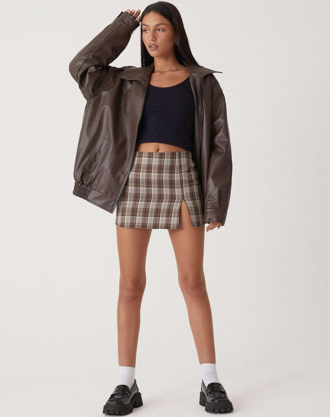 Women's oversized leather biker jacket, ideal for autumn and mid-season