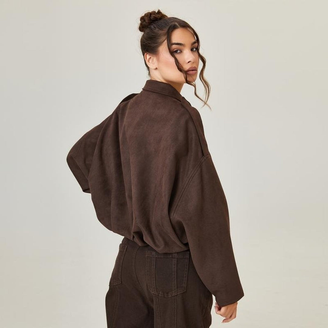 Blouson bomber oversize pour femme en daim, mi-saison, automne