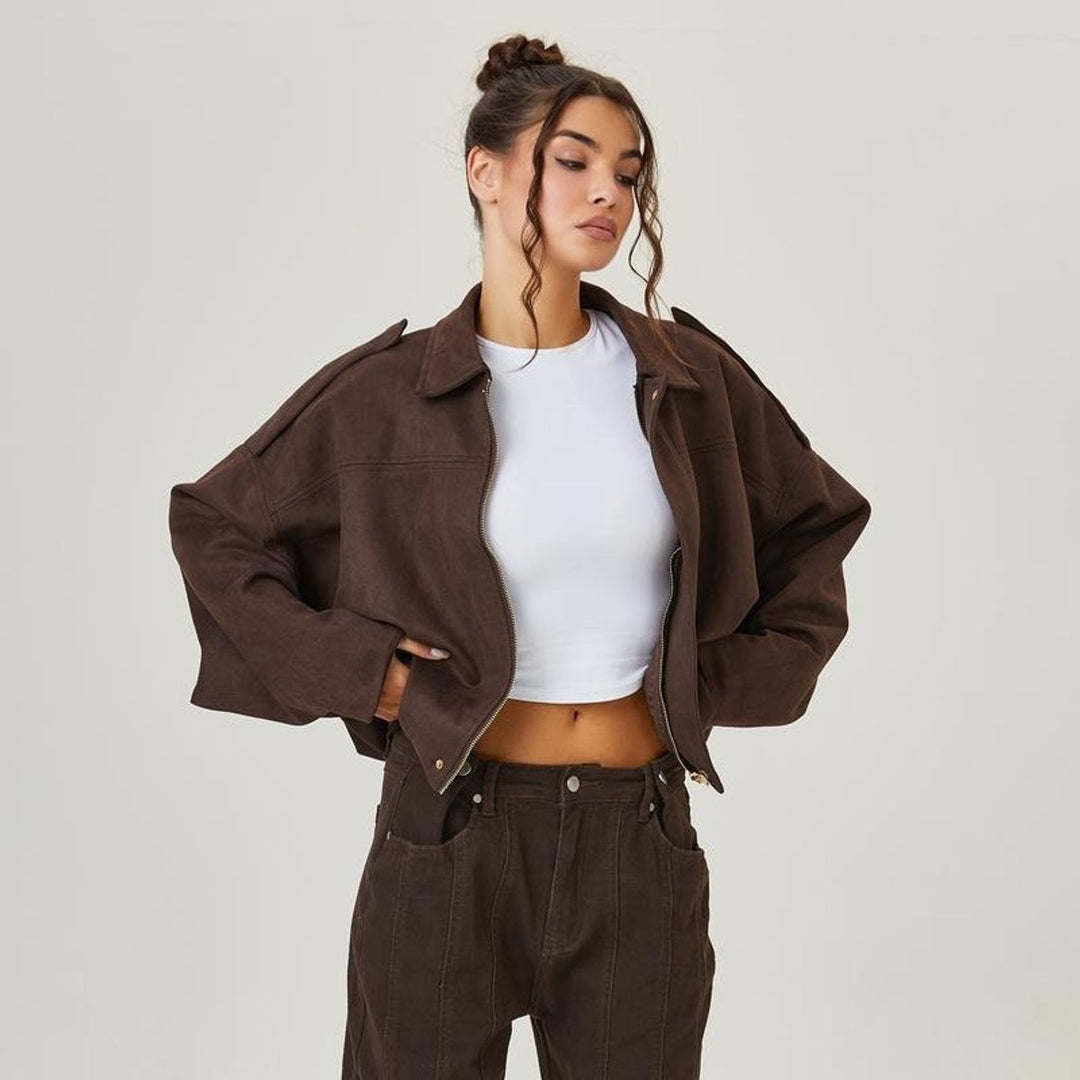 Blouson bomber oversize pour femme en daim, mi-saison, automne