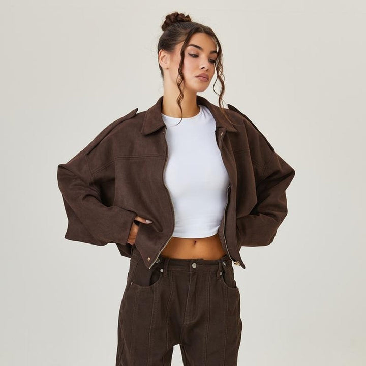 Blouson bomber oversize pour femme en daim, mi-saison, automne