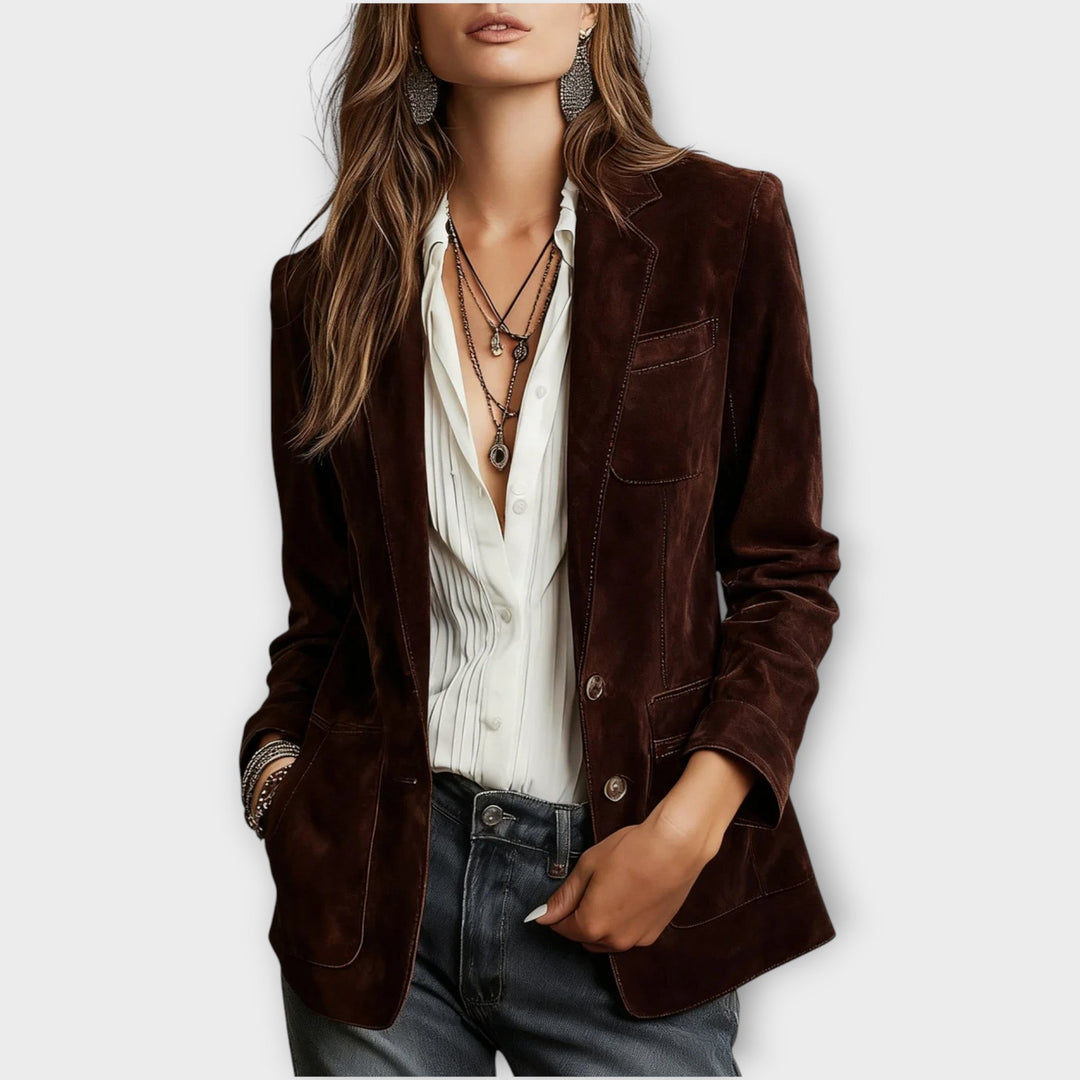 Elegant vintage suede leather blazer for autumn