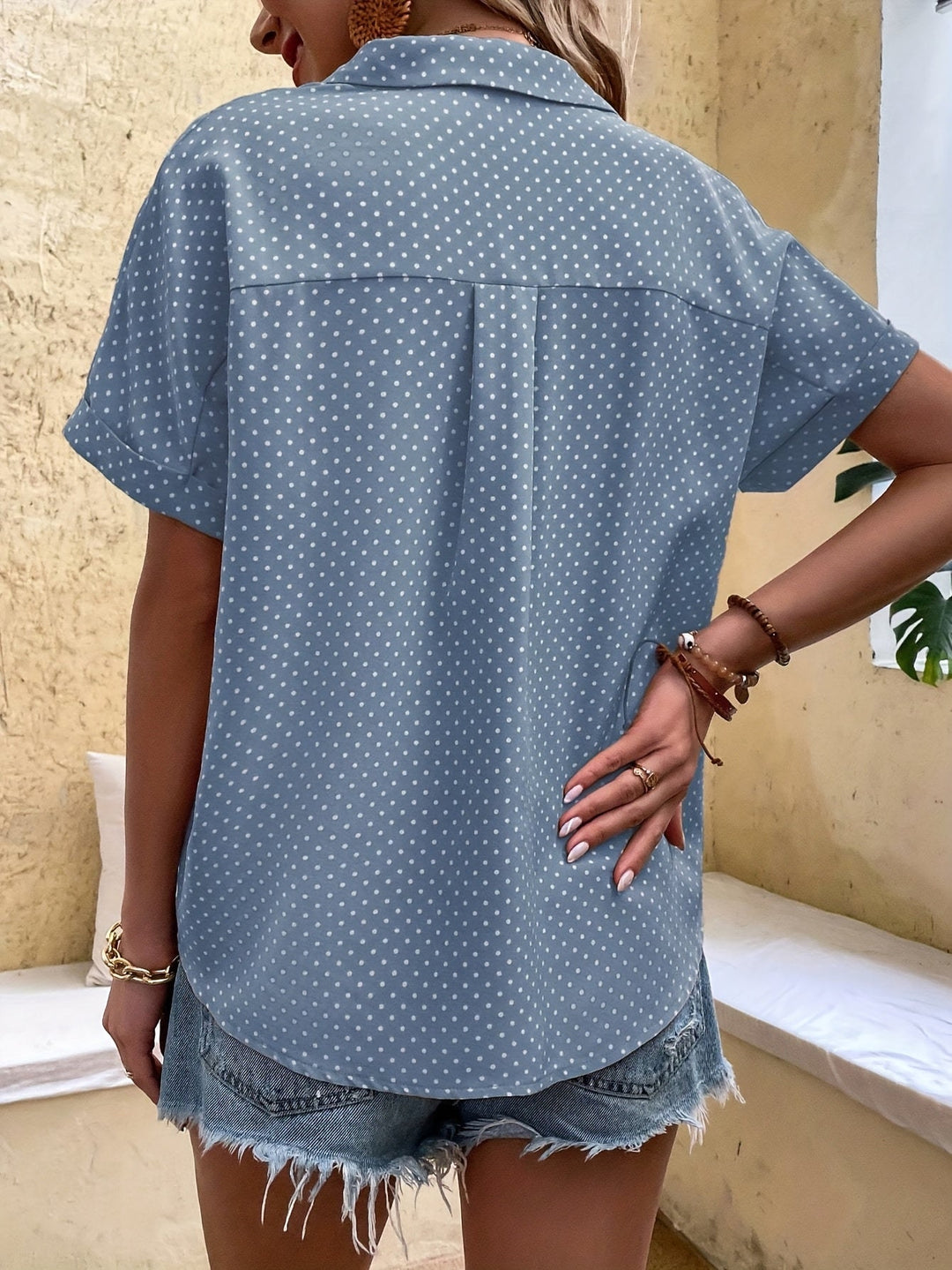 Cvetka | Elegant Polka Dot Blouse with Short Sleeves - Button-Up Shirt for an Elegant Look