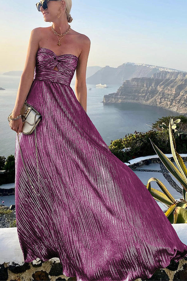 Kalina | Robe de soirée en A-line plissée métallique sans bretelles - Le choix parfait pour les occasions formelles