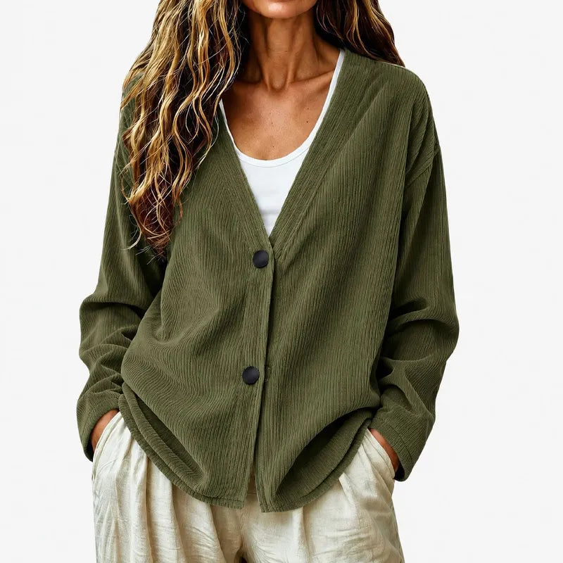 Women's V-neck knitted button-up cardigan for autumn