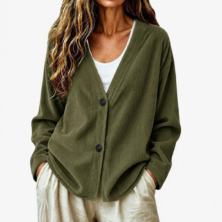Women's V-neck knitted button-up cardigan for autumn