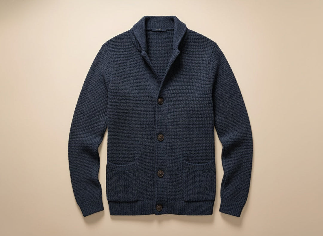 Cardigan homme en laine à col châle boutonné pour l’automne