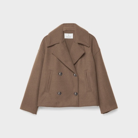Elegant short wool coat for women, double-breasted, for autumn