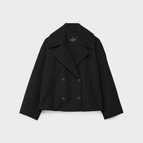 Elegant short wool coat for women, double-breasted, for autumn