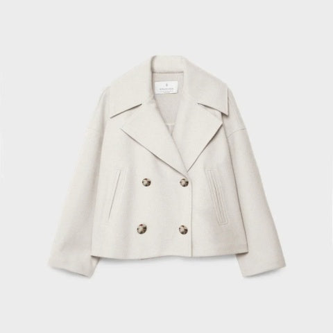 Elegant short wool coat for women, double-breasted, for autumn