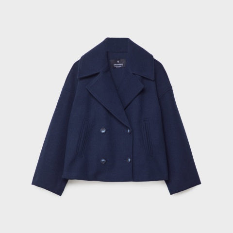 Elegant short wool coat for women, double-breasted, for autumn