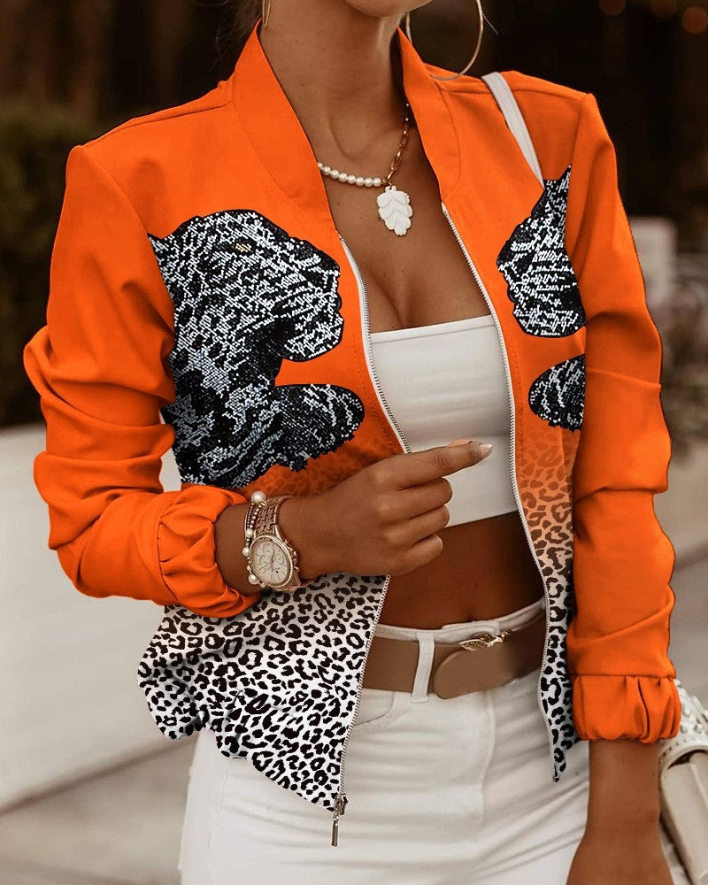 Veste bomber femme en coton à fleurs, légère, idéale pour la mi-saison et l’automne