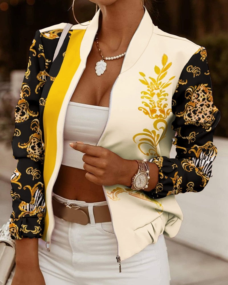 Veste bomber femme en coton à fleurs, légère, idéale pour la mi-saison et l’automne