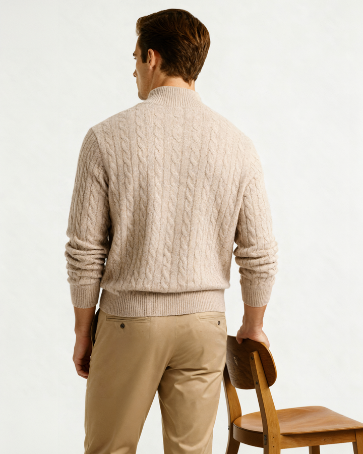 Pull homme en cachemire à col zippé, maille torsadée, pour l’automne