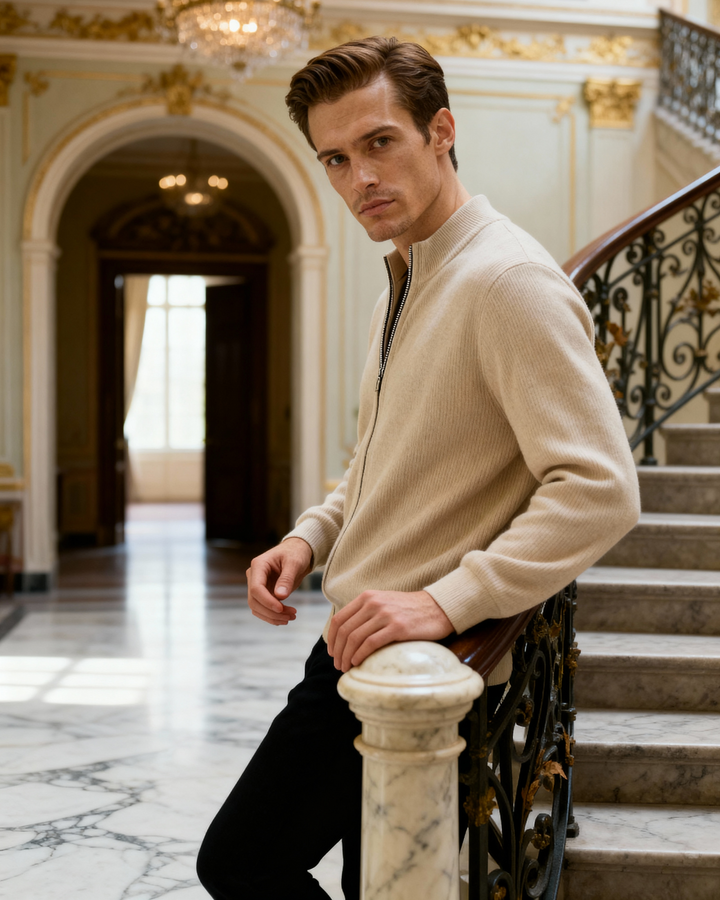 Gilet en laine pour homme à fermeture éclair avec col montant, maille automnale