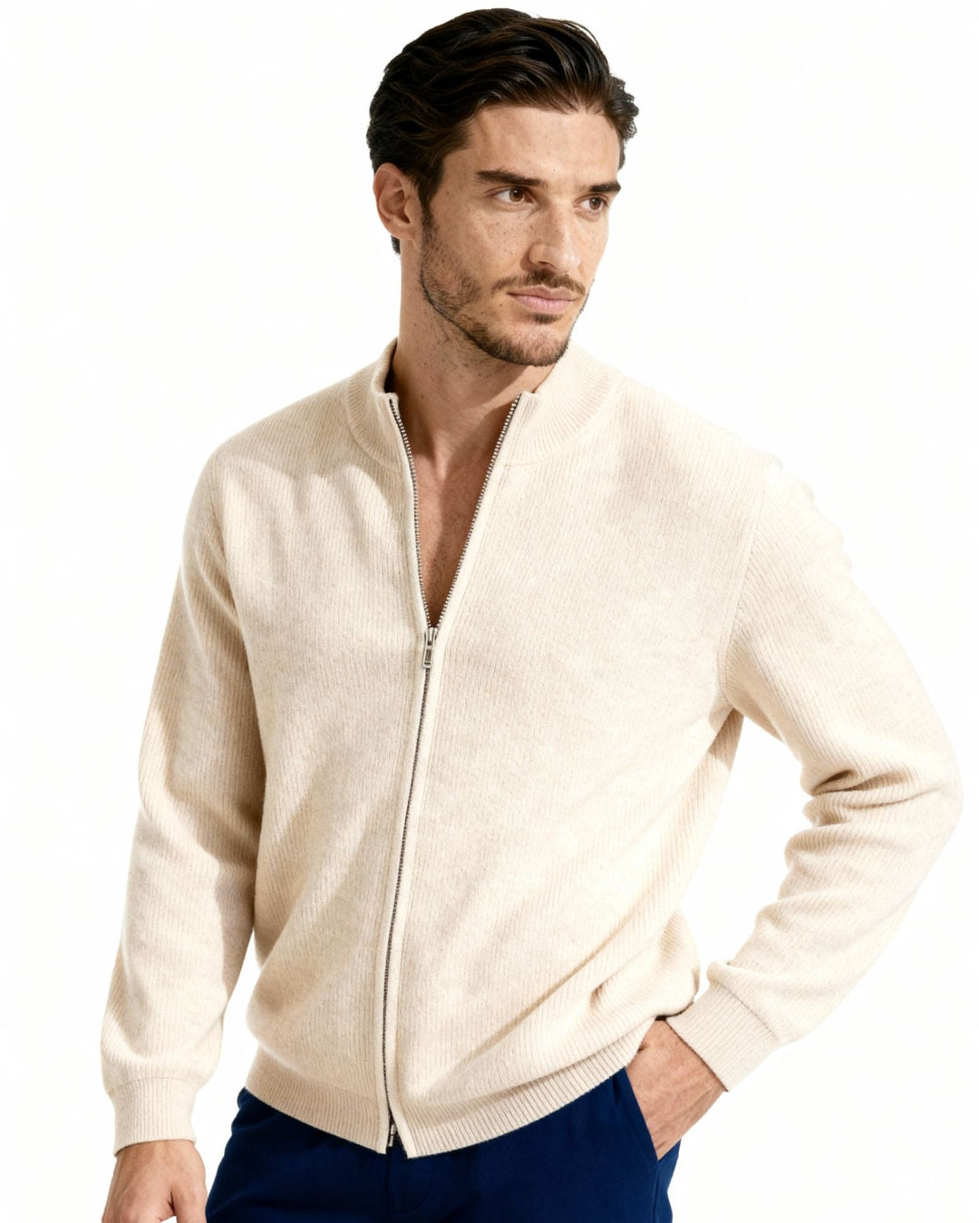 Gilet en laine pour homme à fermeture éclair avec col montant, maille automnale