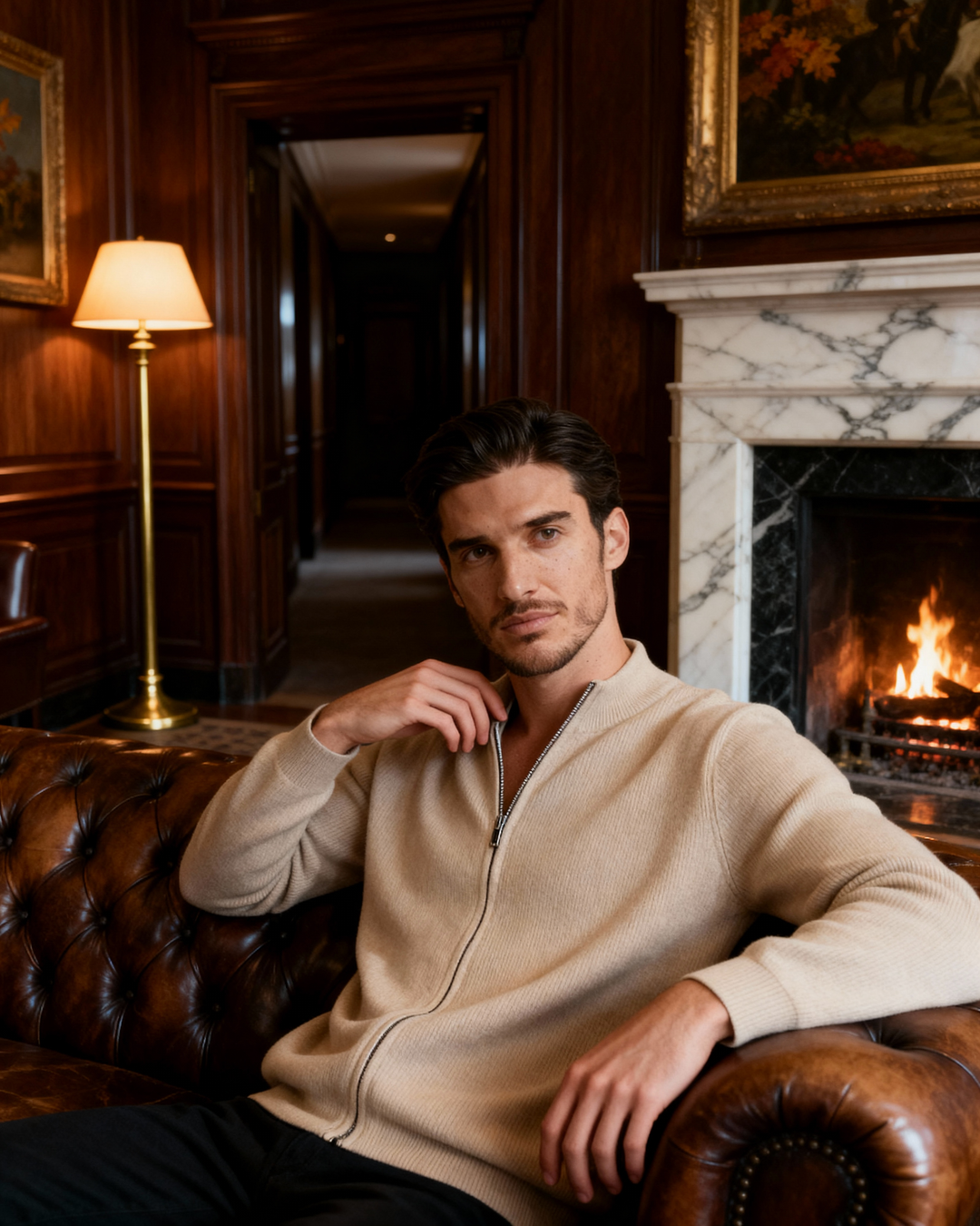 Gilet en laine pour homme à fermeture éclair avec col montant, maille automnale