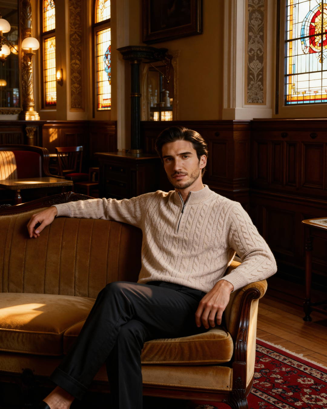 Pull homme en cachemire à col zippé, maille torsadée, pour l’automne