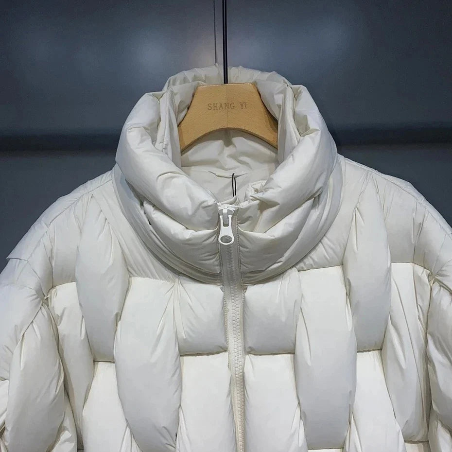Doudoune femme oversize en duvet à col, courte et chaude pour l’hiver