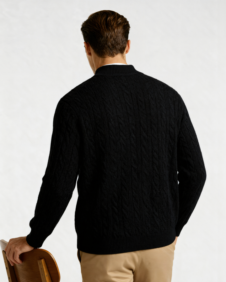 Pull homme en cachemire à col zippé, maille torsadée, pour l’automne