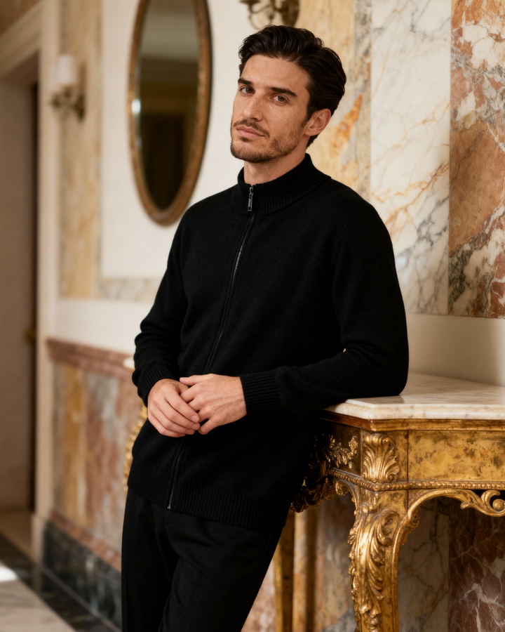 Gilet en laine pour homme à fermeture éclair avec col montant, maille automnale