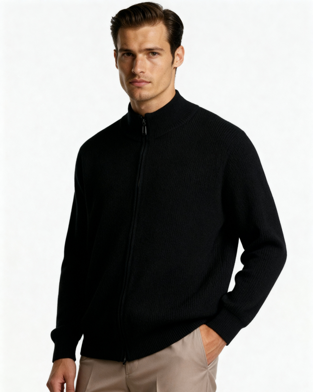Gilet en laine pour homme à fermeture éclair avec col montant, maille automnale