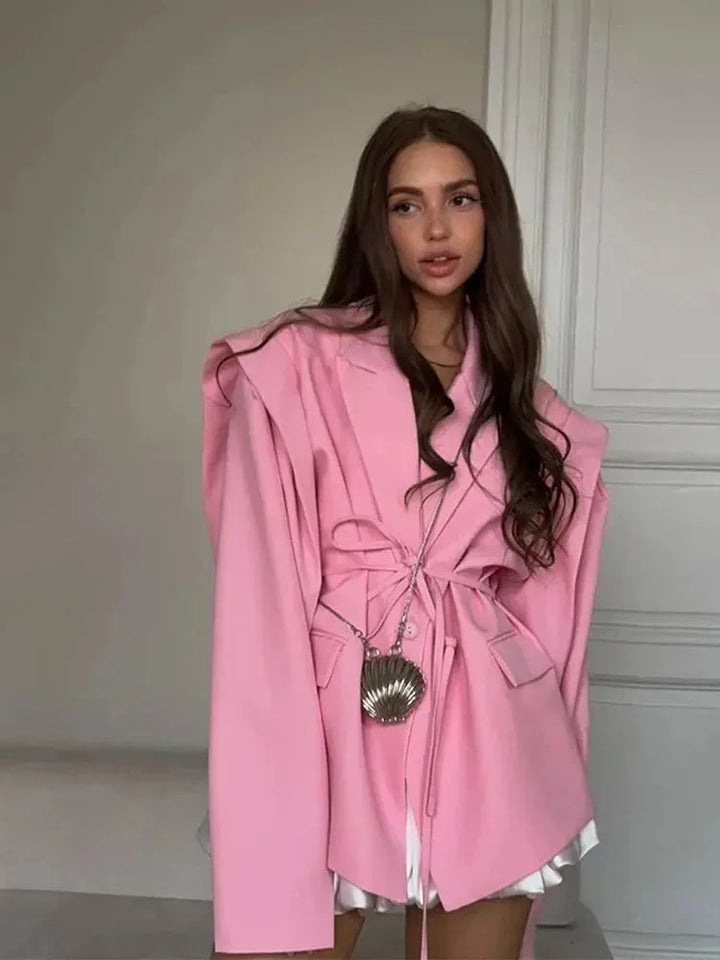 Blazer femme à lacets avec épaulettes rembourrées pour l'automne, coupe élégante