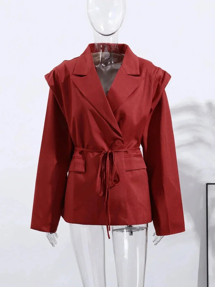 Blazer femme à lacets avec épaulettes rembourrées pour l'automne, coupe élégante